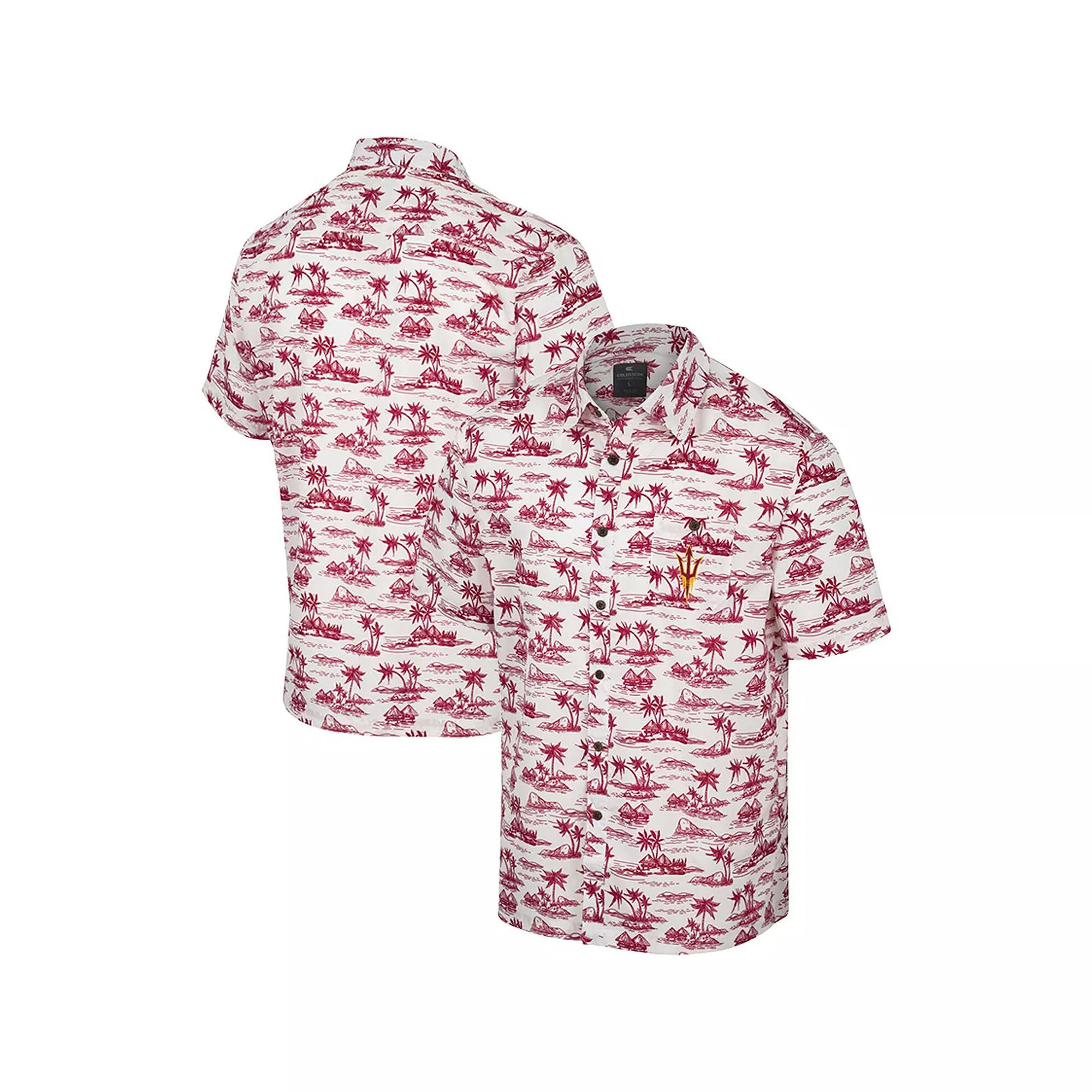 Men's Colosseum White Georgetown Hoyas Spontaneous is Romantic Camp Button-Up Shirt, Size: 3XL, Grg White Product Image