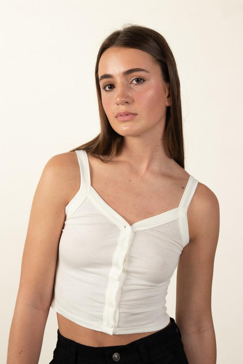 White Button Down Tank Top Product Image
