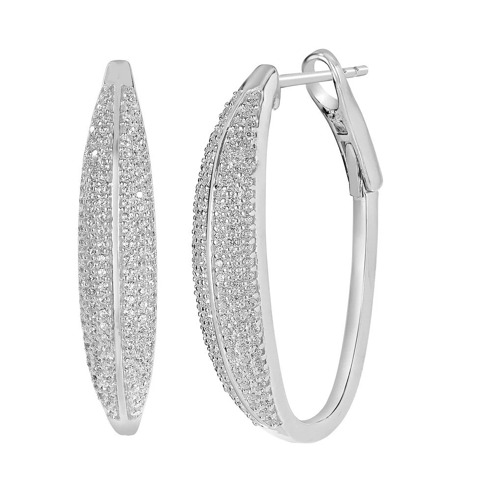 Judy Crowell Sterling Silver CZ Hoop Earrings, Women's Product Image