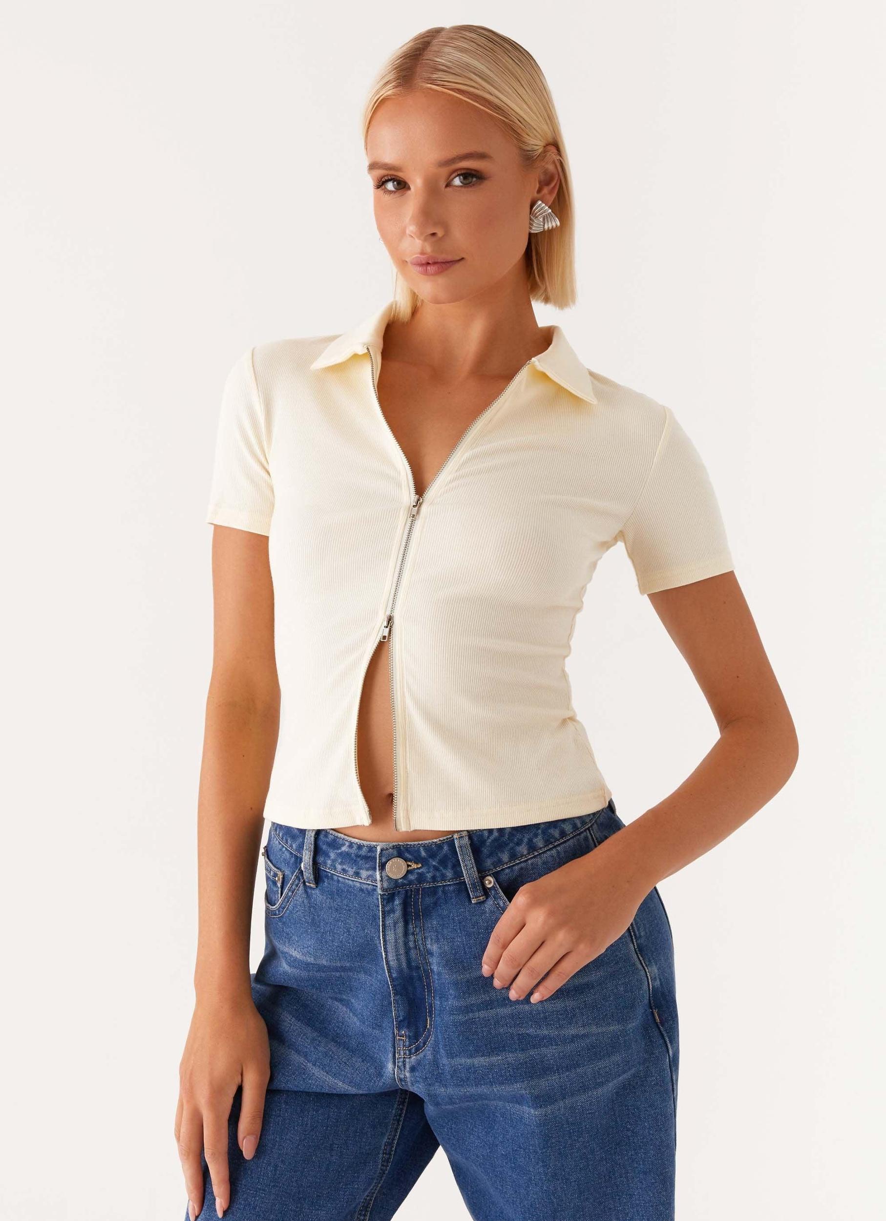 Damita Zip Front Top - Lemon Product Image