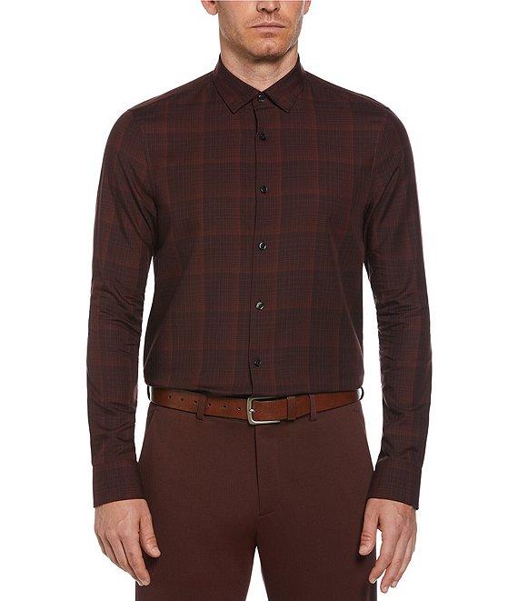 Perry Ellis Herringbone Plaid Long Sleeve Woven Shirt Product Image