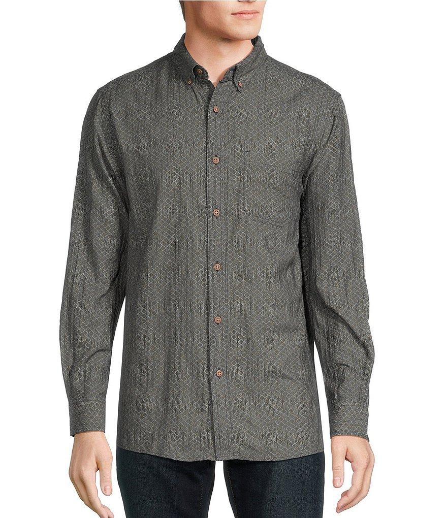 Rowm Big & Tall Long Sleeve Herringbone Geometric Print Woven Shirt Product Image