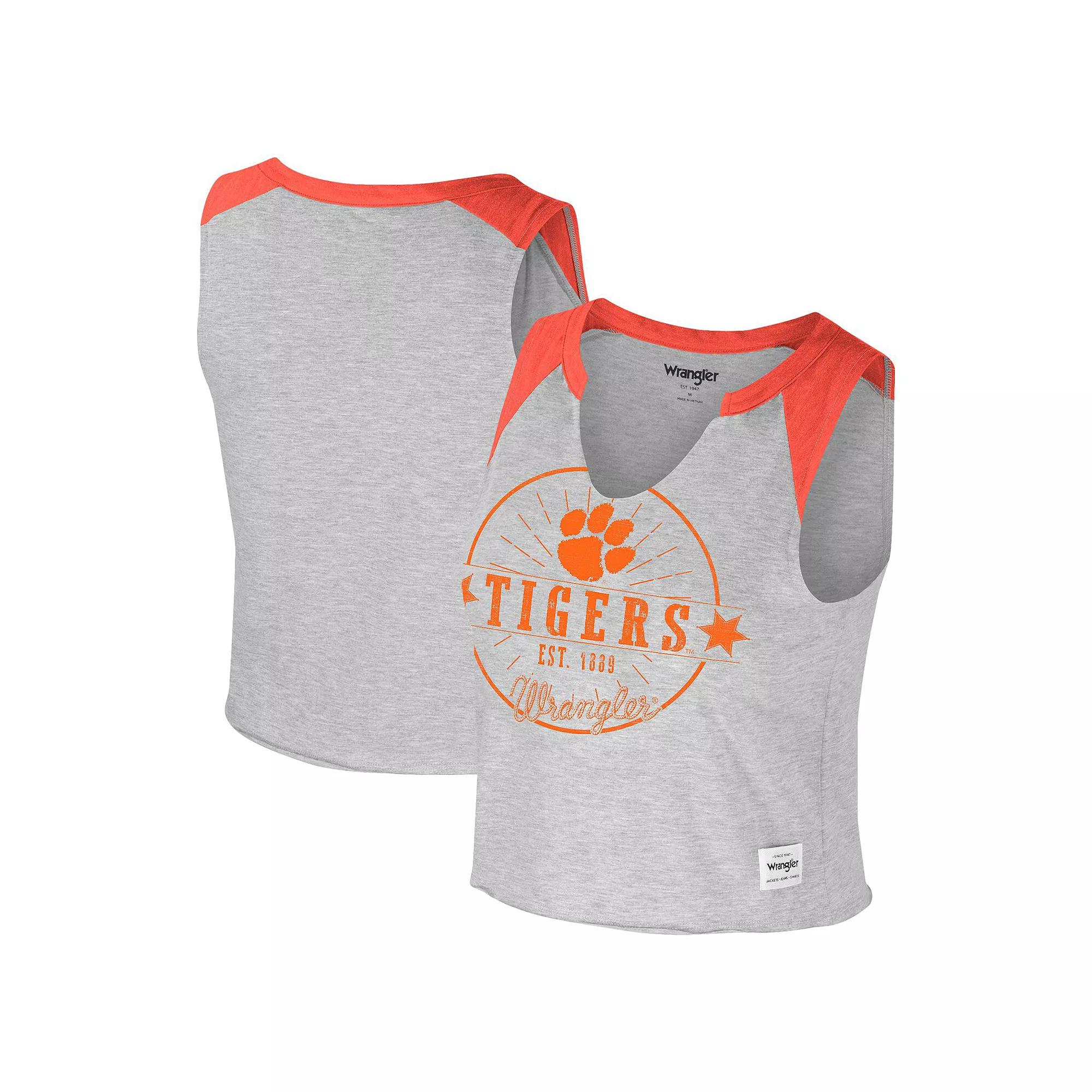 Women's Colosseum x Wrangler Heather Gray Clemson Tigers Vintage Muscle Cropped T-Shirt, Size: Small, Grey Product Image