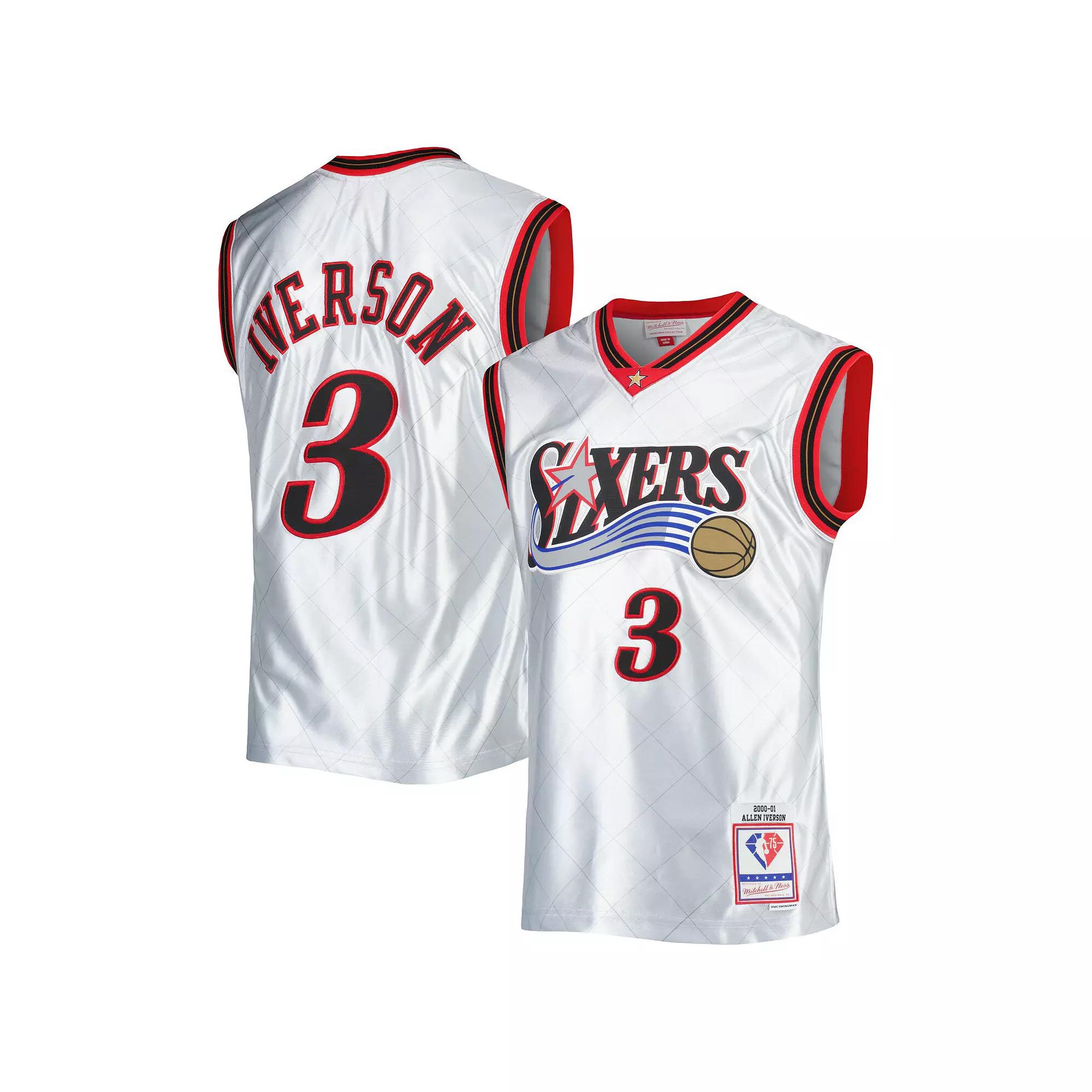 Men's Mitchell & Ness Allen Iverson Platinum Philadelphia 76ers 2000/01 Hardwood Classics 75th Anniversary Swingman Jersey,  Product Image