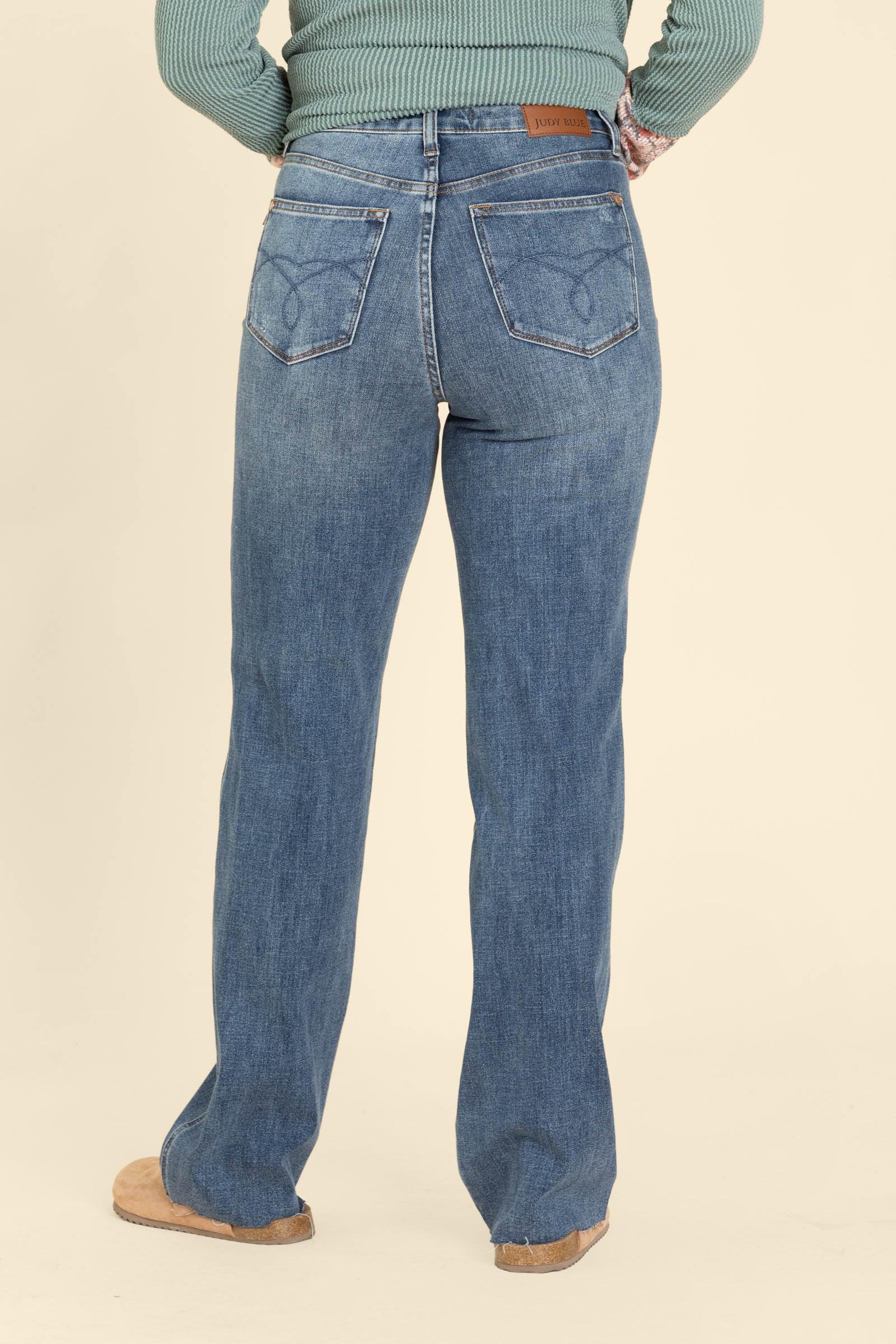 Judy Blue Tummy Control Raw Hem Straight Leg Jeans Product Image