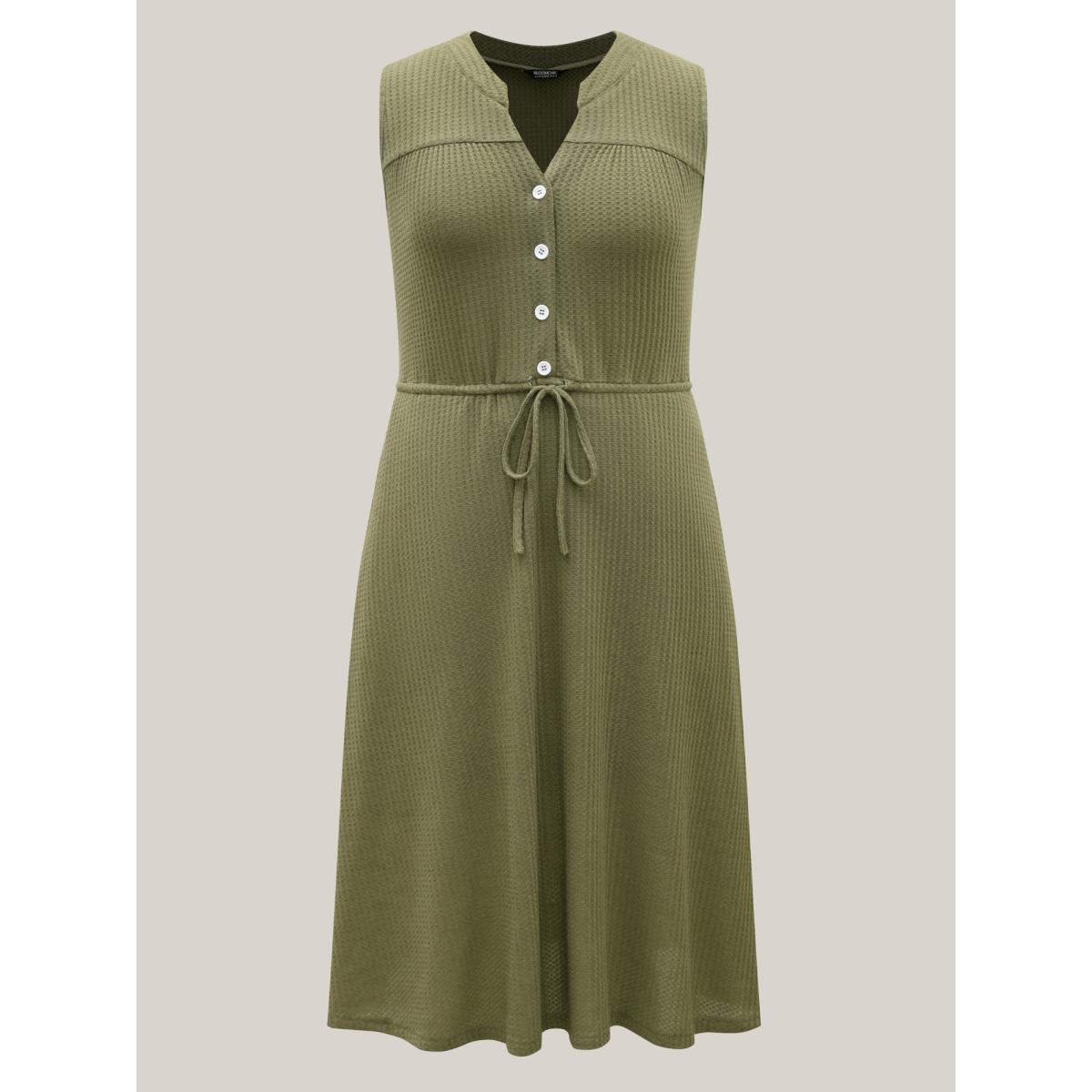 Plus Size Stretchy Textured Waist-Tie Midi Dress ArmyGreen Women Knit Dresses Bloomchic 30/6X Product Image