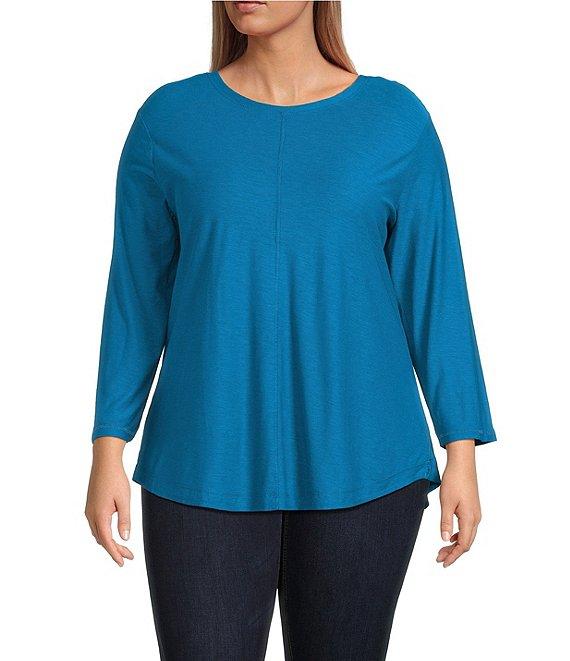 Westbound Plus Size Knit 3/4 Sleeve Crew Neck Tee Product Image