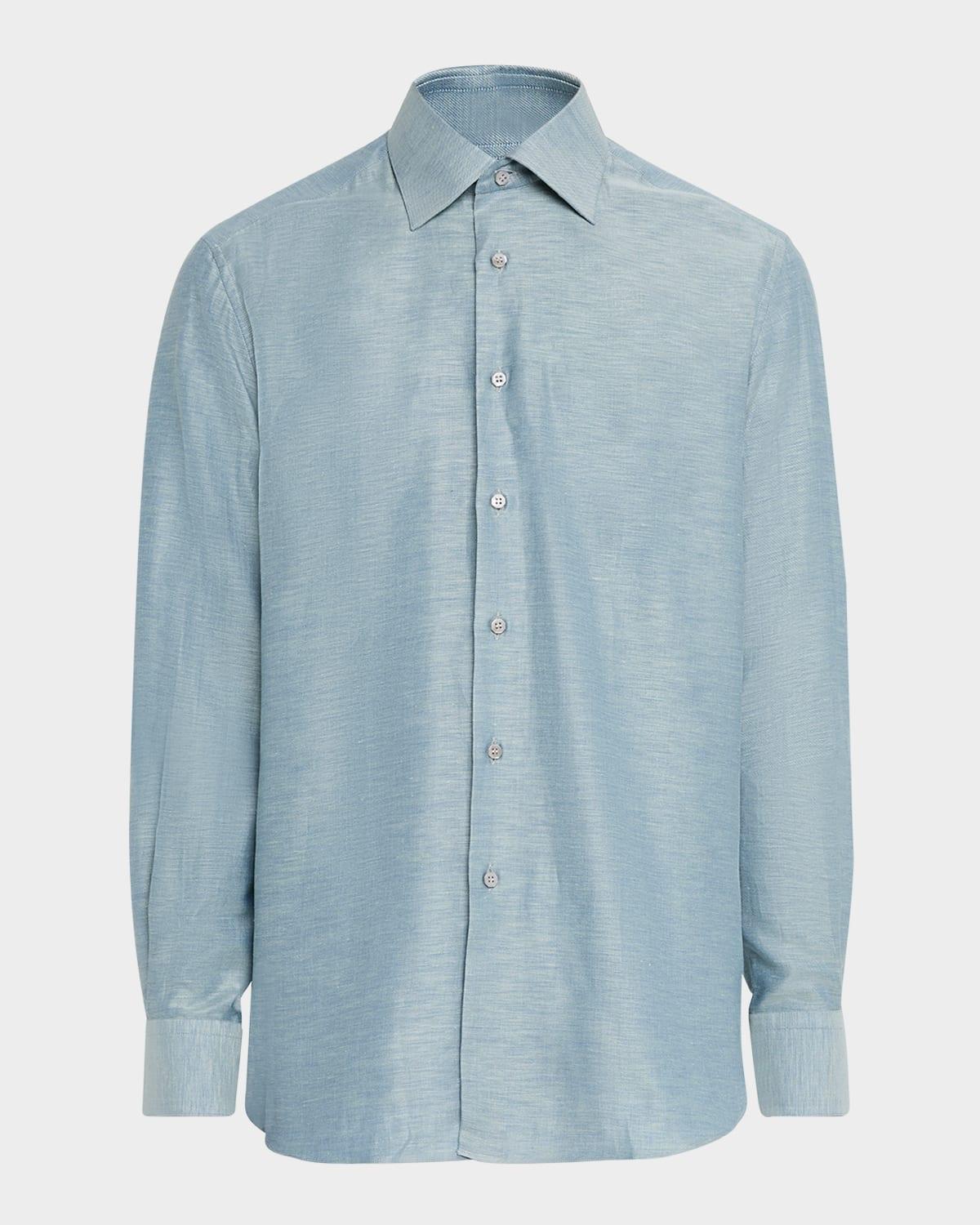 Men's Heathered Cotton and Linen Sport Shirt Product Image