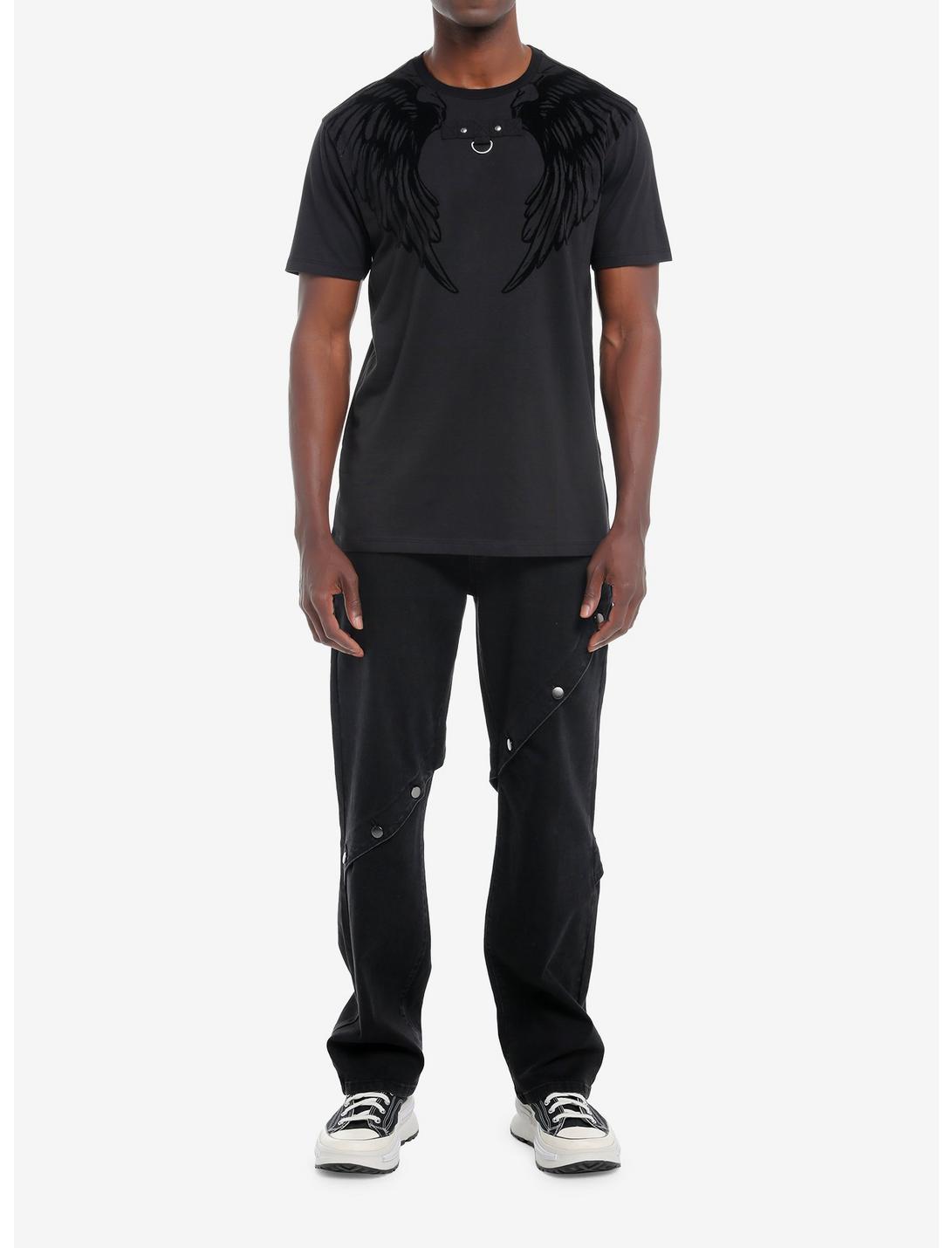 Social Collision Angel Wings Flocked Black T-Shirt Product Image