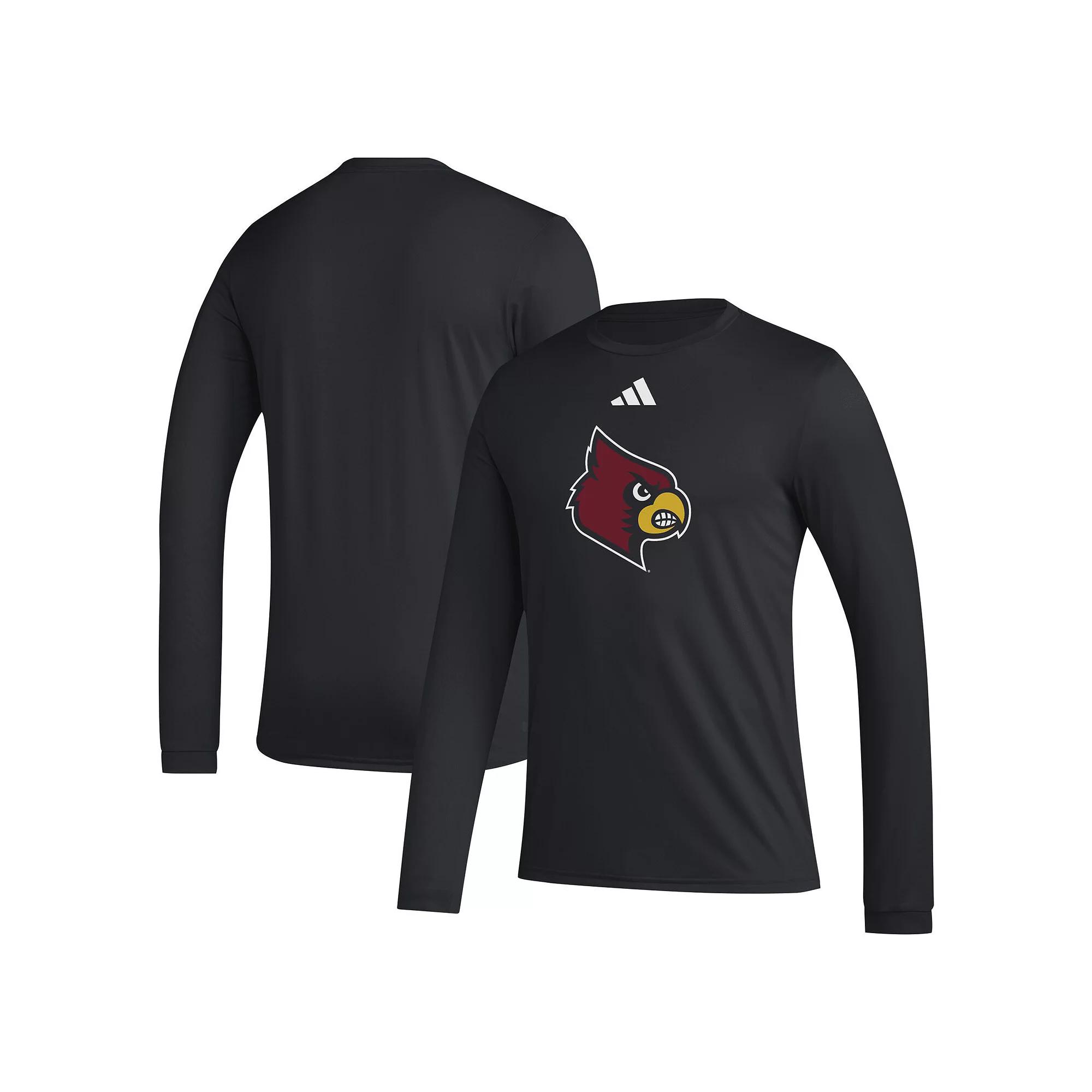 Men's adidas Black Louisville Cardinals Primary Locker Logo Pre-Game Long Sleeve T-Shirt,  Product Image