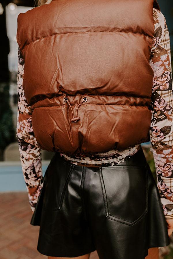 Urban Outing Faux Leather Puffer Vest in Chocolate Product Image