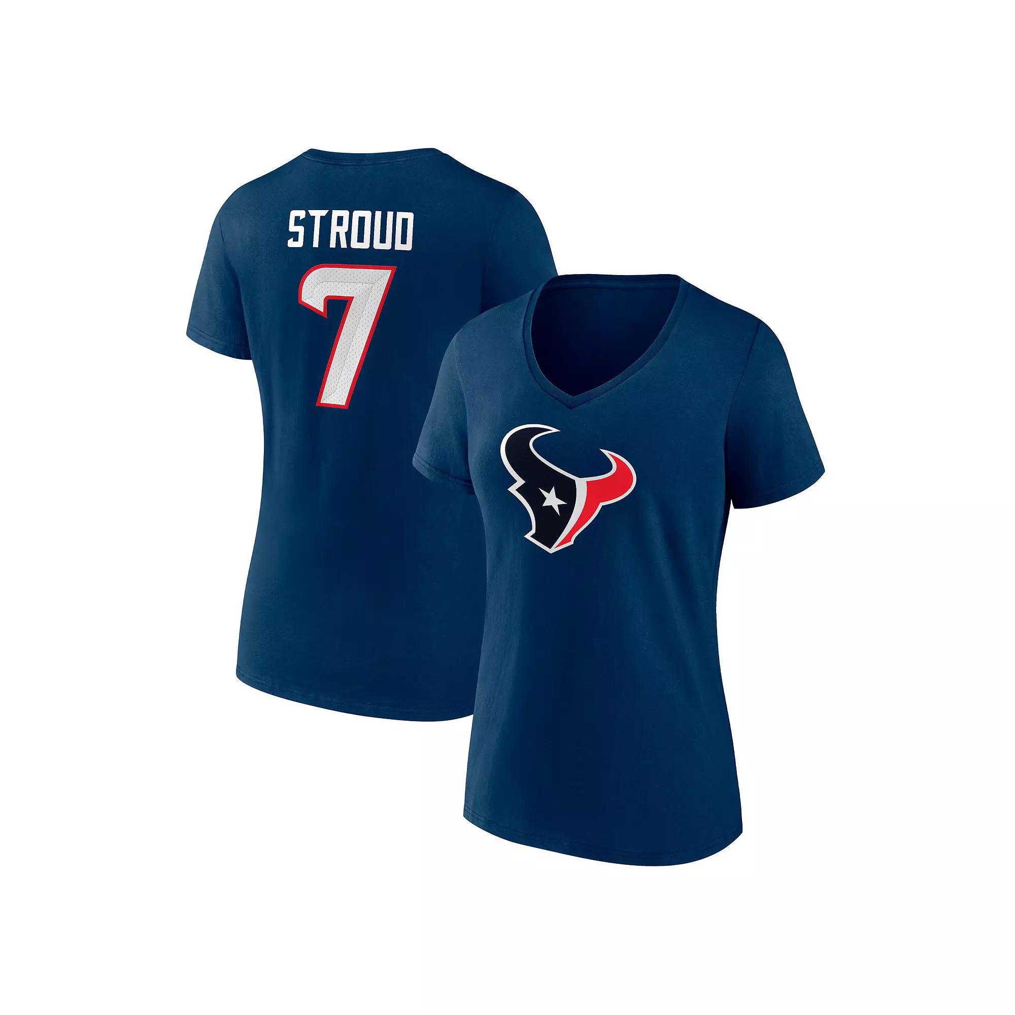 Women's Fanatics Branded C.J. Stroud Navy Houston Texans Icon Player Name & Number V-Neck T-Shirt,  Product Image