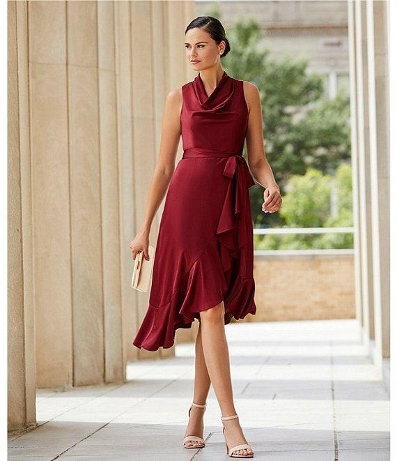 Alex Marie Annalee Satin Cowl Neck Sleeveless Midi Dress Product Image