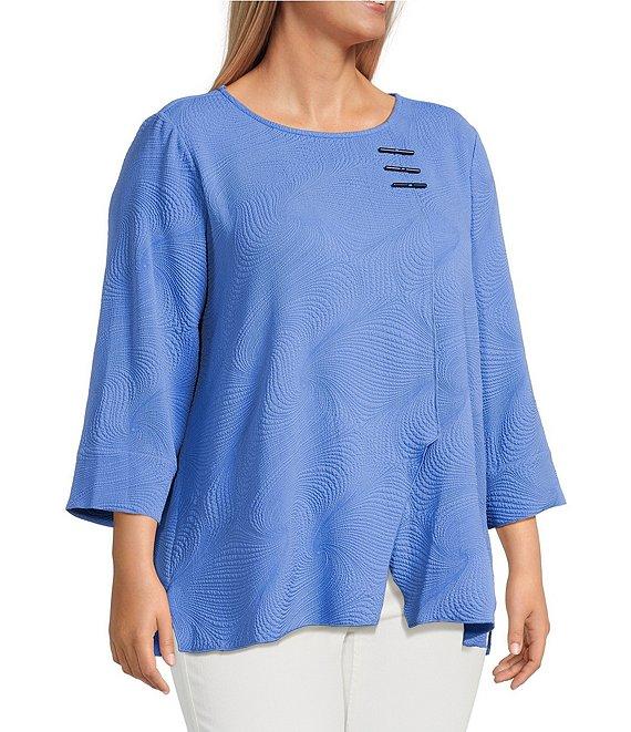 Ali Miles Plus Size Woven Round Neck 3/4 Sleeve Tunic Product Image