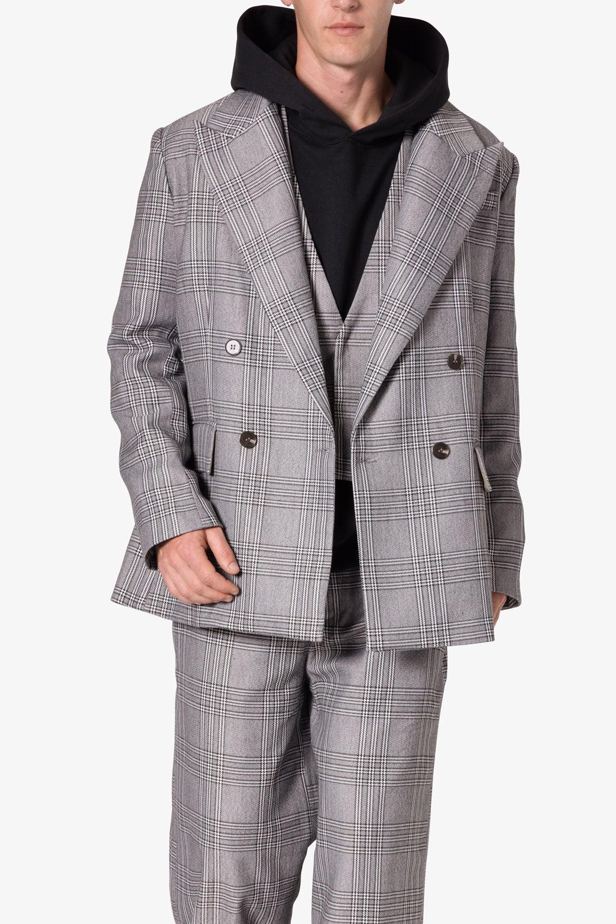 Double Breasted Suit Jacket - Black/Grey Product Image