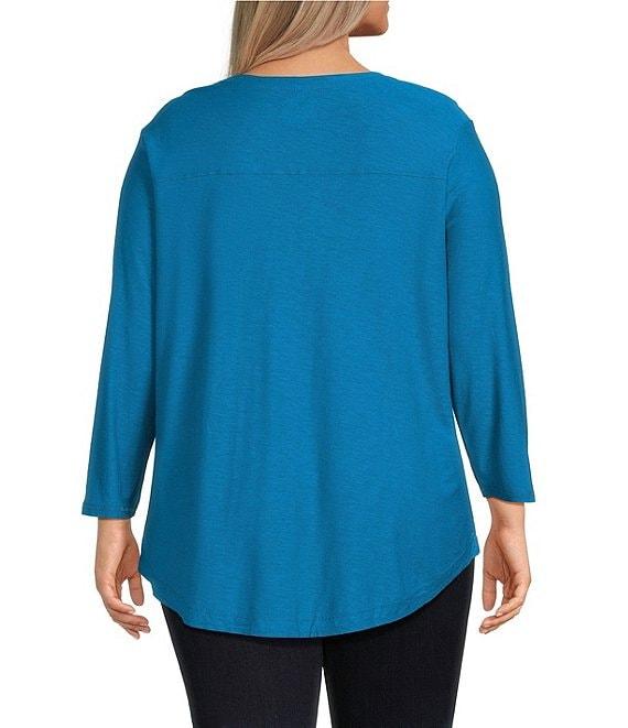 Westbound Plus Size Knit 3/4 Sleeve Crew Neck Tee Product Image