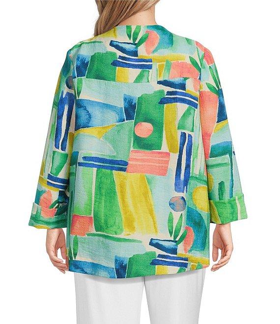 IC Collection Plus Woven Abstract Print Stand Collar Bracelet Sleeve Jacket Product Image