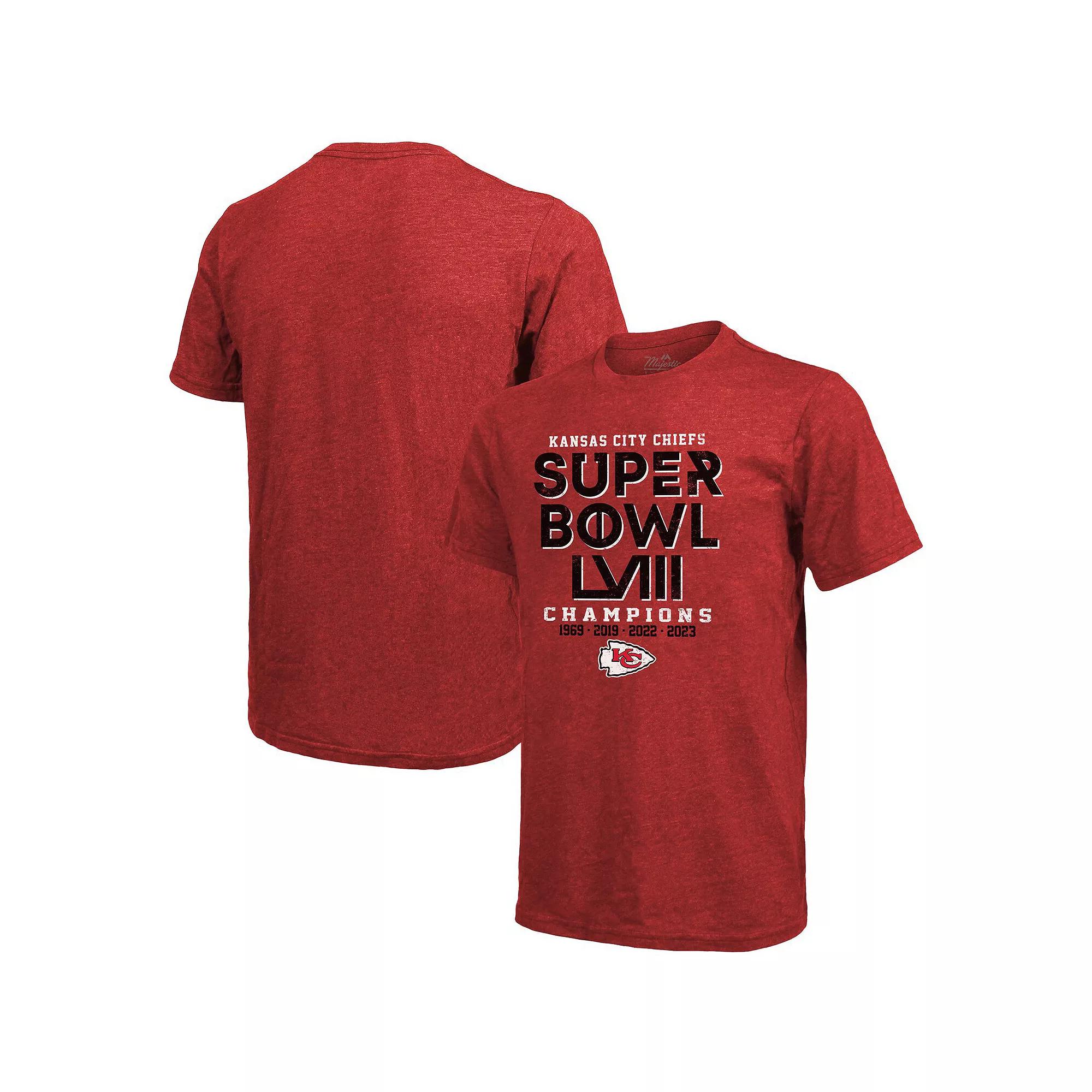 Men's Majestic Threads Red Kansas City Chiefs Super Bowl LVIII Champions Tri-Blend T-Shirt, Size: Small Product Image