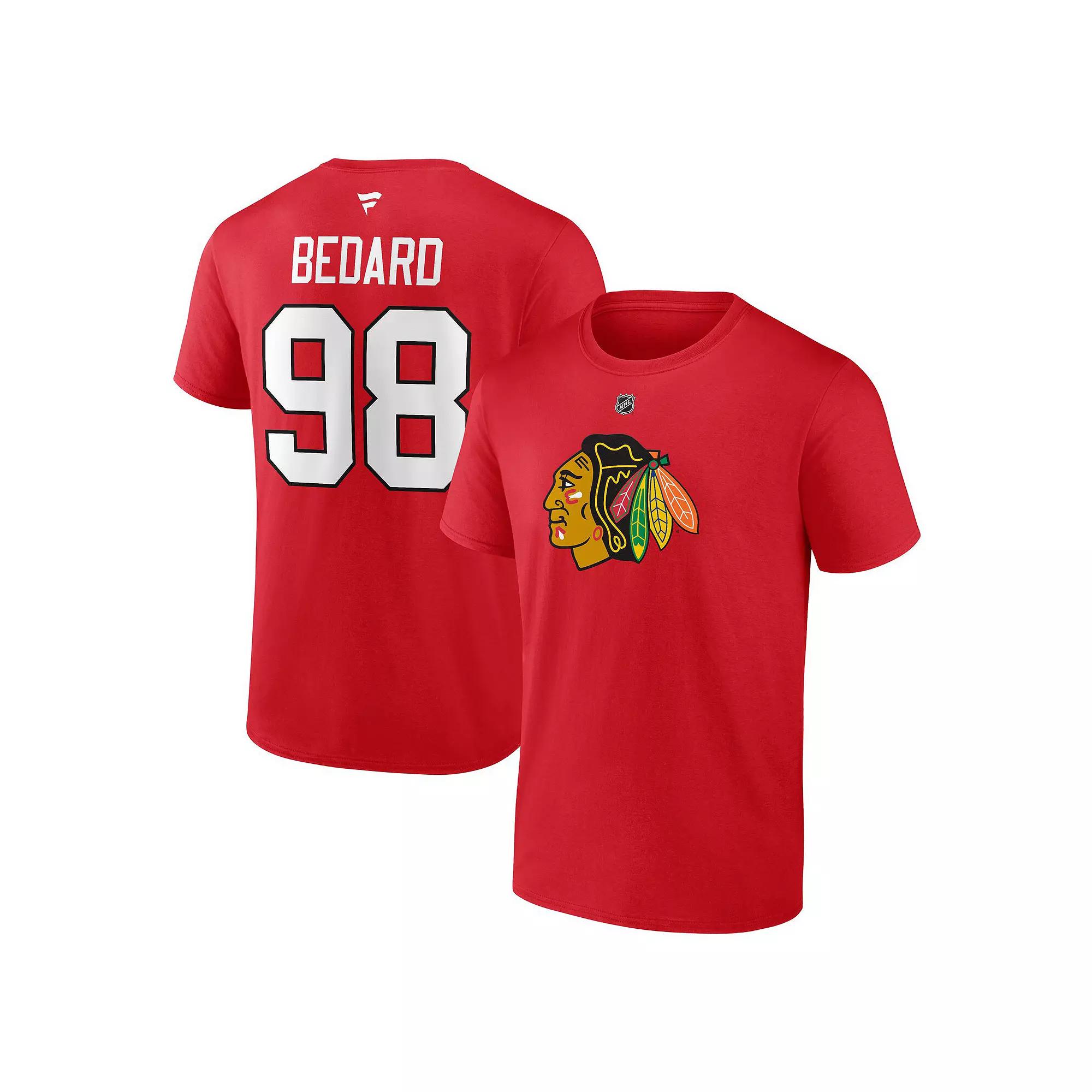 Men's Fanatics Branded Connor Bedard Red Chicago Blackhawks 2023 NHL Draft Authentic Stack Player Name & Number T-Shirt,  Product Image