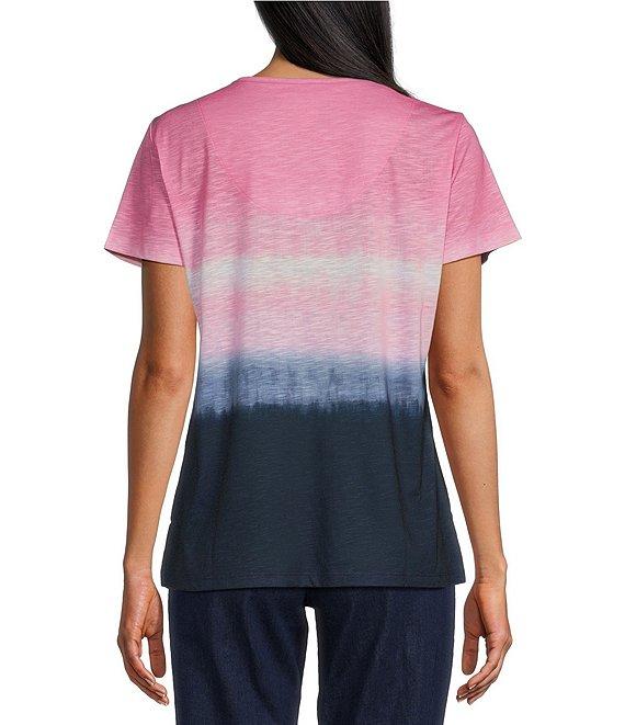 Allison Daley Embellished Ombre Print Short Sleeve Keyhole Neck Knit Top Product Image
