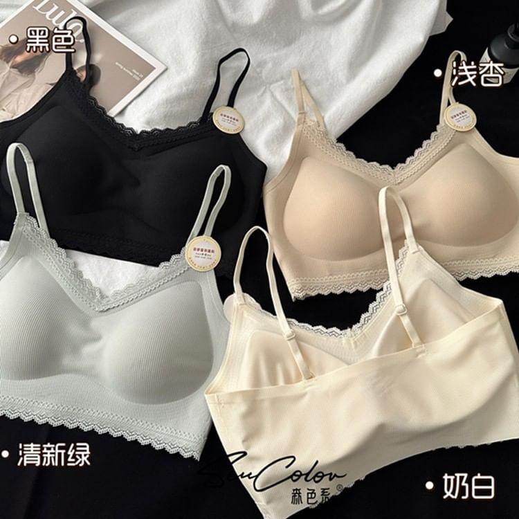 Plain Lace Trim Wireless Bra Product Image