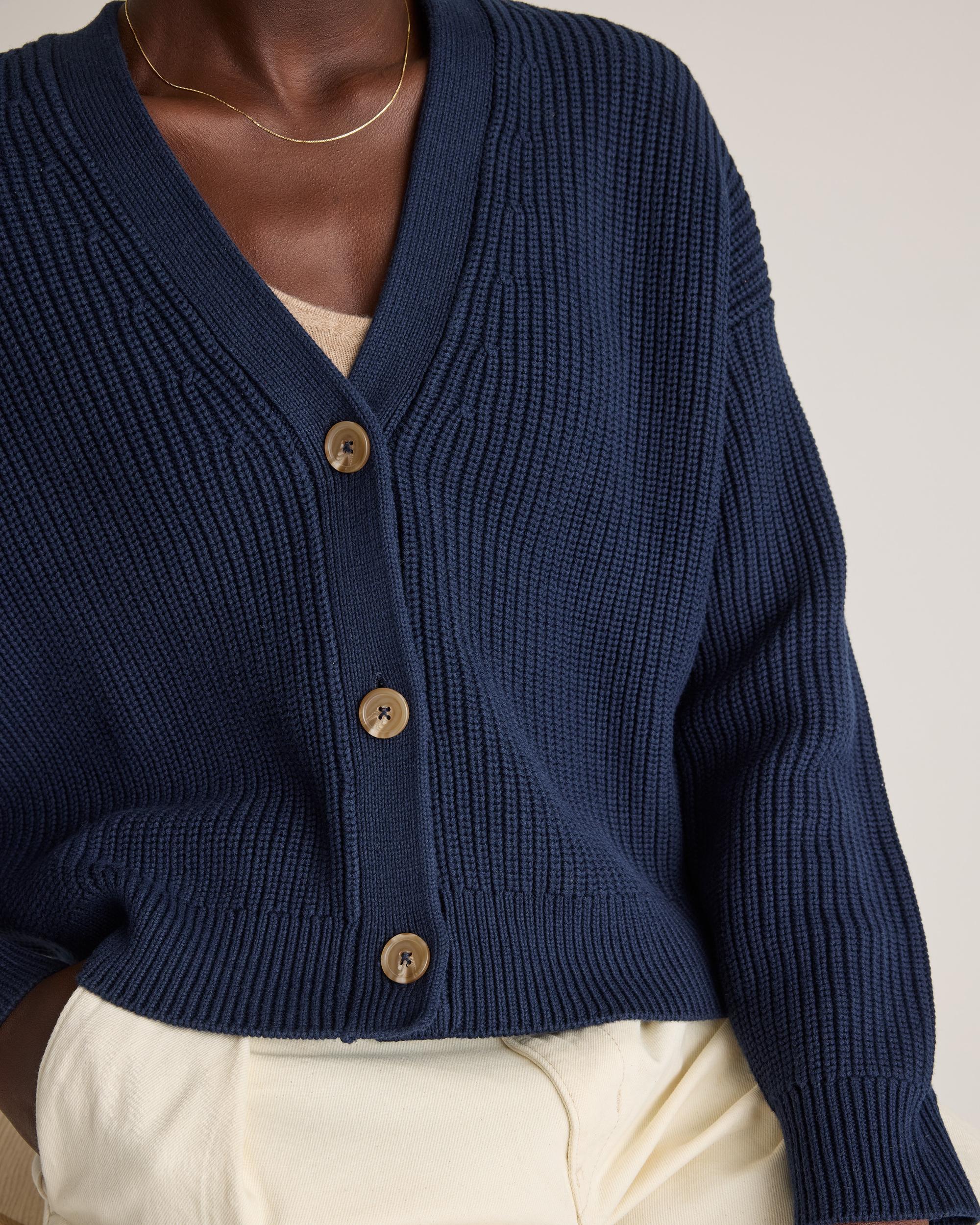 Quince | Women's Fisherman Boxy Cropped Cardigan Sweater Organic Cotton Product Image