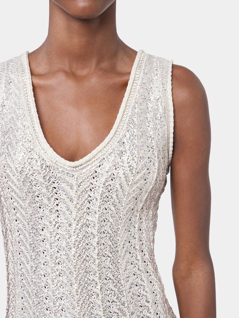 ECRU SHORT DRESS IN COTTON KNIT WITH SILVER INDUCTION Product Image