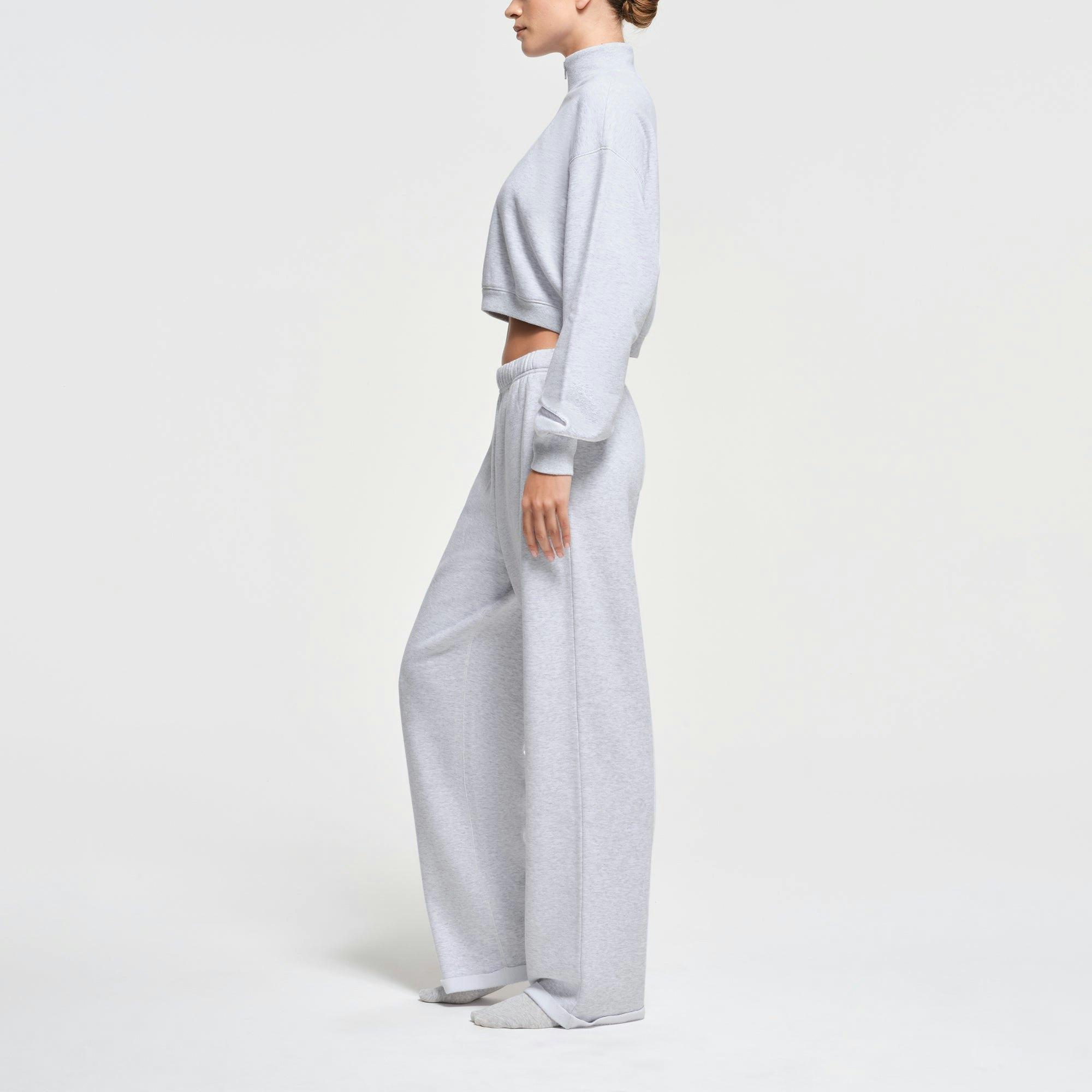 COTTON FLEECE CROPPED HALF ZIP PULLOVER | LIGHT HEATHER GREY Product Image