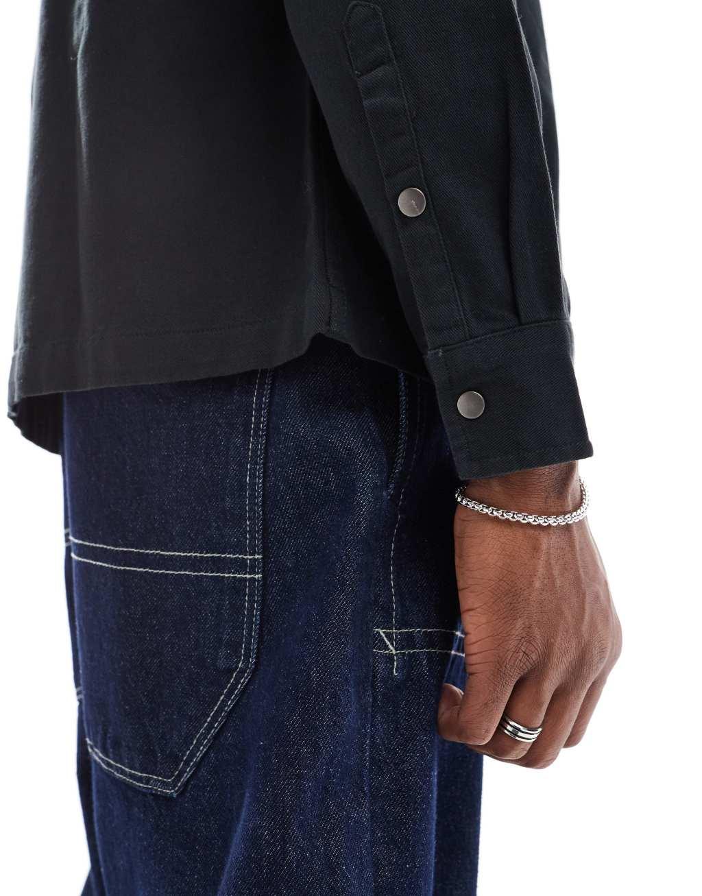 ASOS DESIGN twill zip through overshirt in washed black  Product Image