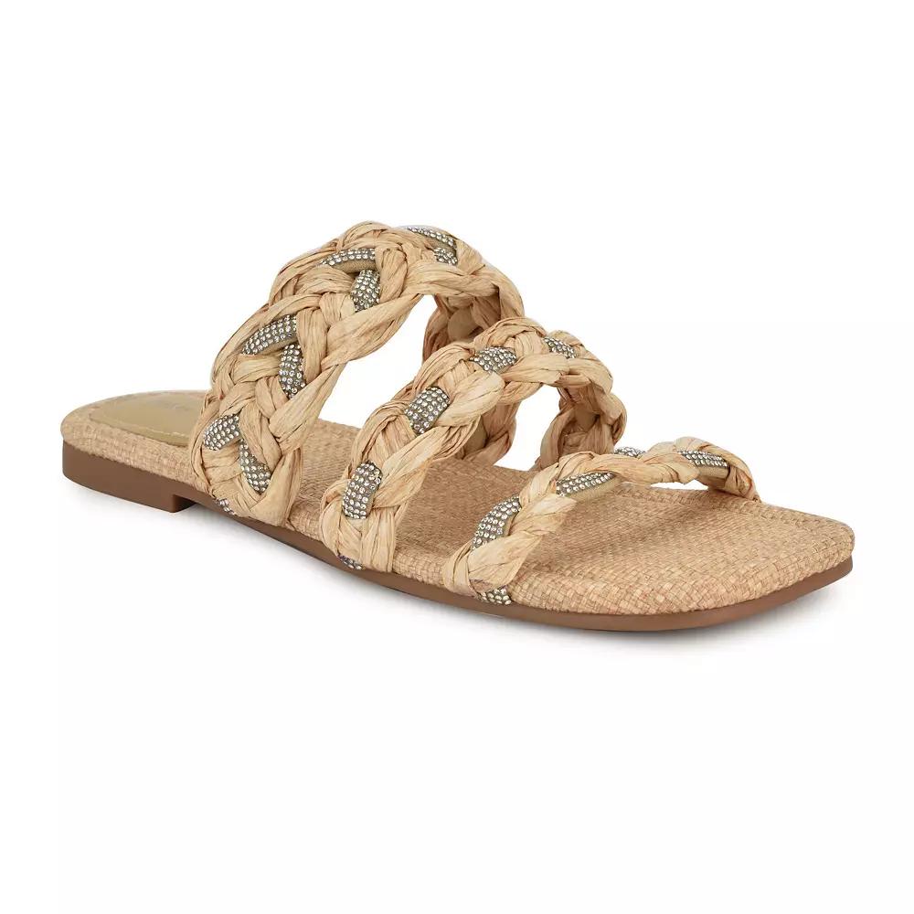 Nine West Women's Qazz Slip-On Square Toe Flat Sandals, Size: 9, Light Natural Product Image