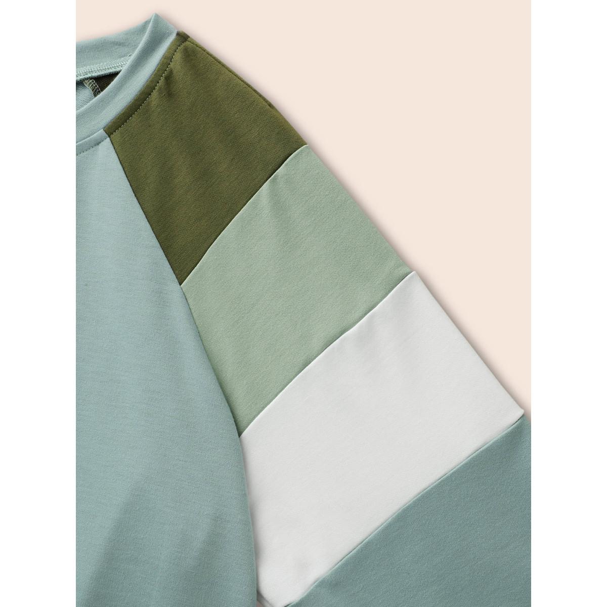 Plus Size Contrast Patchwork Notched Raglan Sleeve Sweatshirt Women Multicolor Casual Contrast Flat collar with V-notch Everyday Sweatshirts BloomChic 10/M Product Image