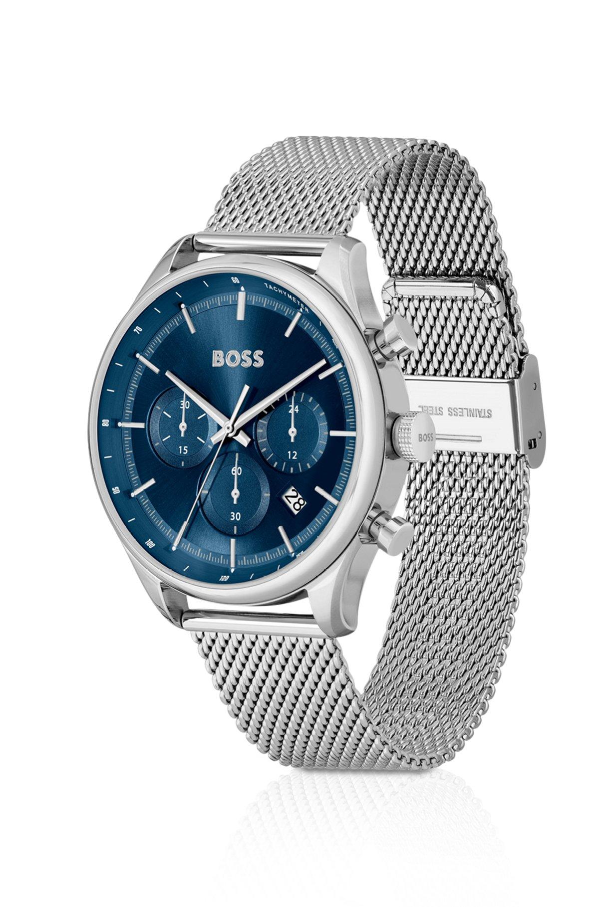 BOSS - Blue-dial chronograph watch with mesh bracelet Product Image