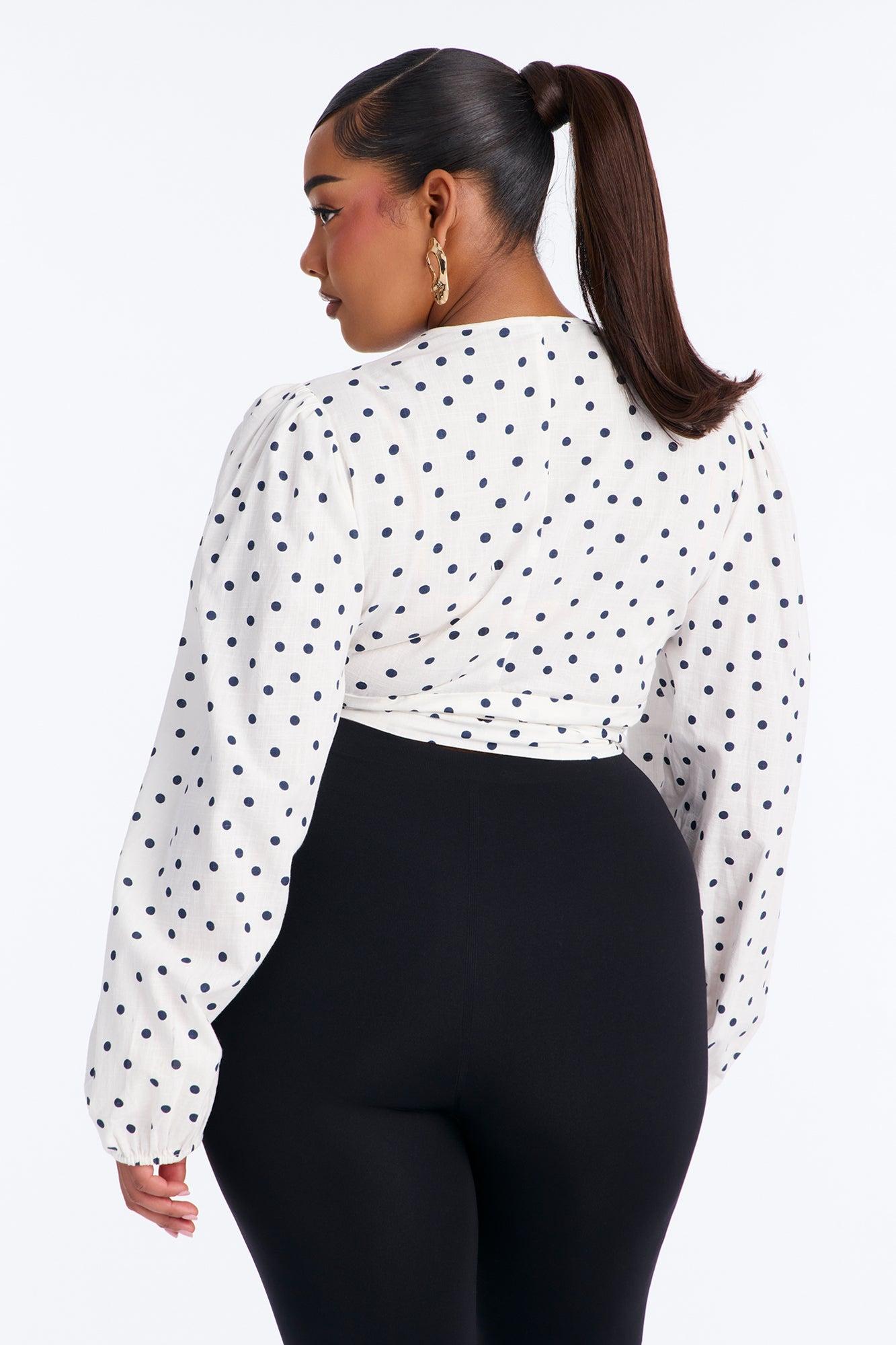 Scene Stealer Polka Dot Tie Waist Linen Top - White/combo Female Product Image