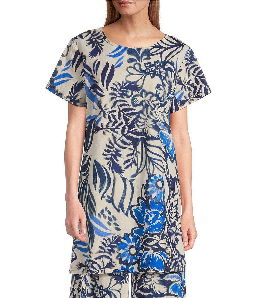 Bryn Walker Coordinating Wes Azzurra Print Round Neck Short Sleeve Tunic Product Image