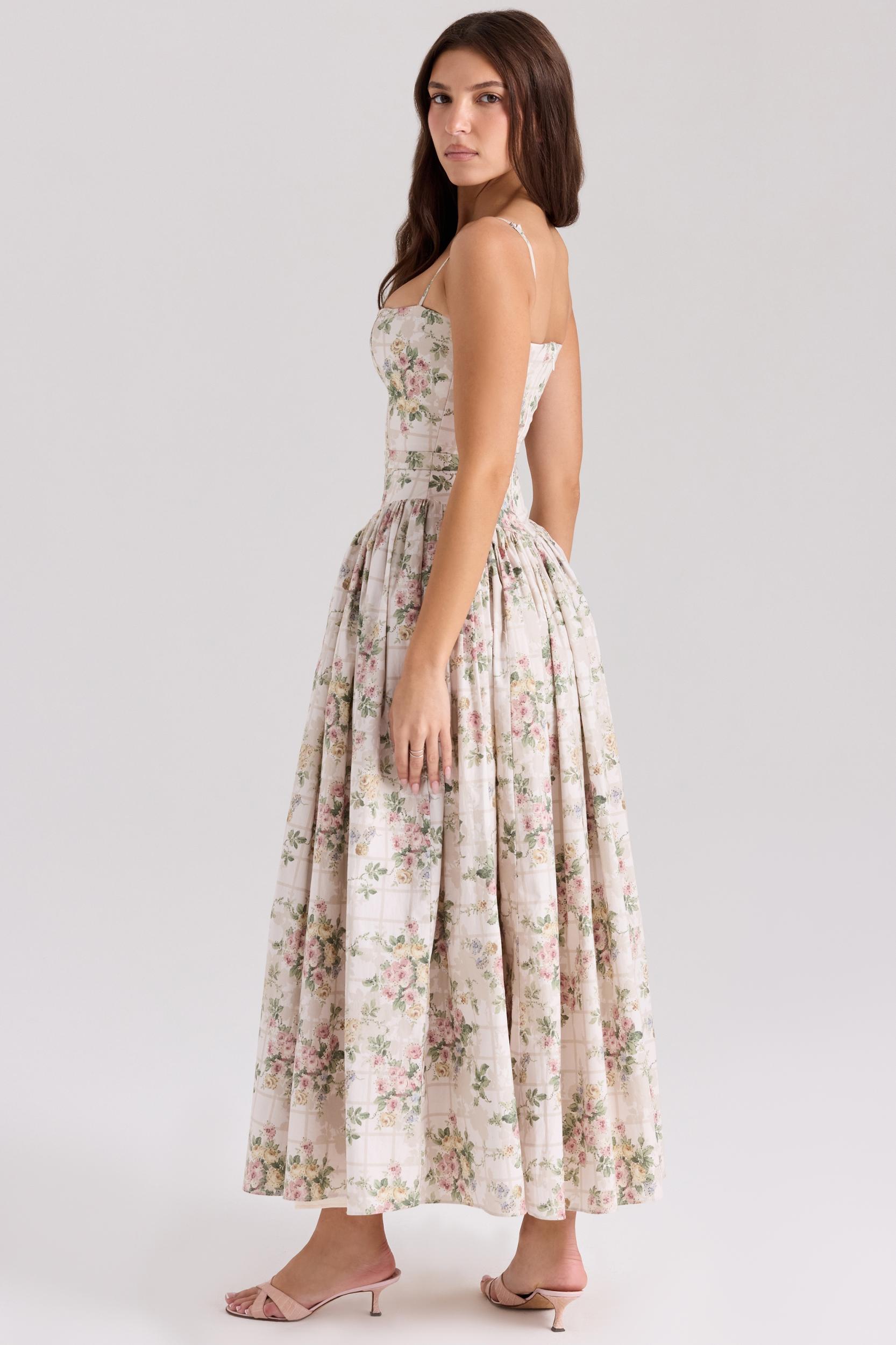 Ysabella  cream floral print cotton midi sundress Product Image