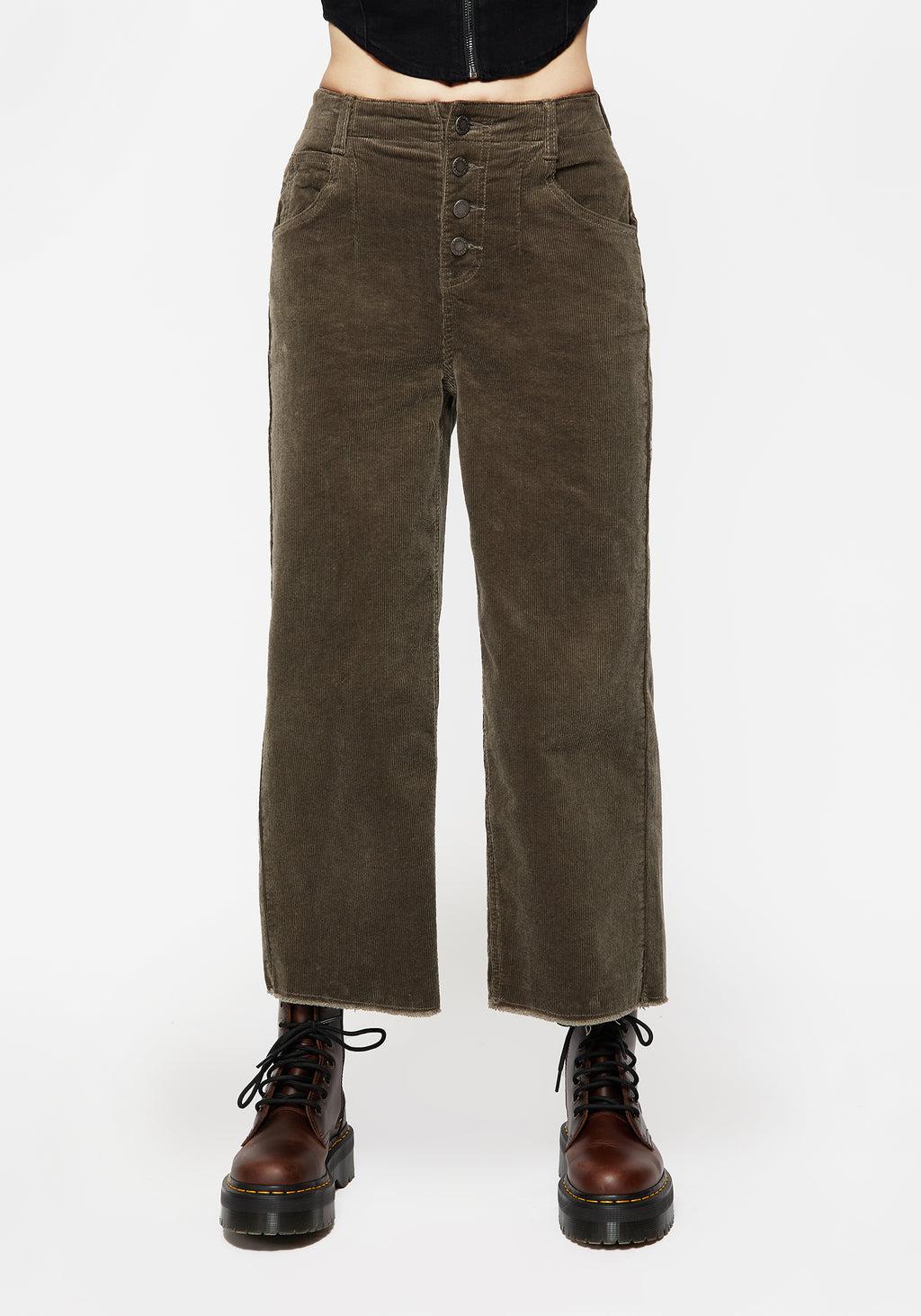 Foster Wide Leg Cord Crop Jeans - Green Product Image