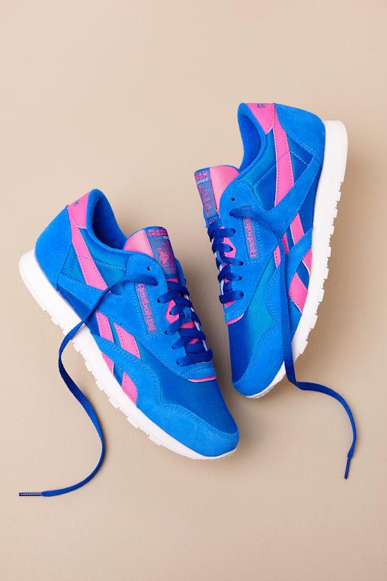 Classic Nylon Optimum Blue and True Pink Suede Leather Sneakers Product Image