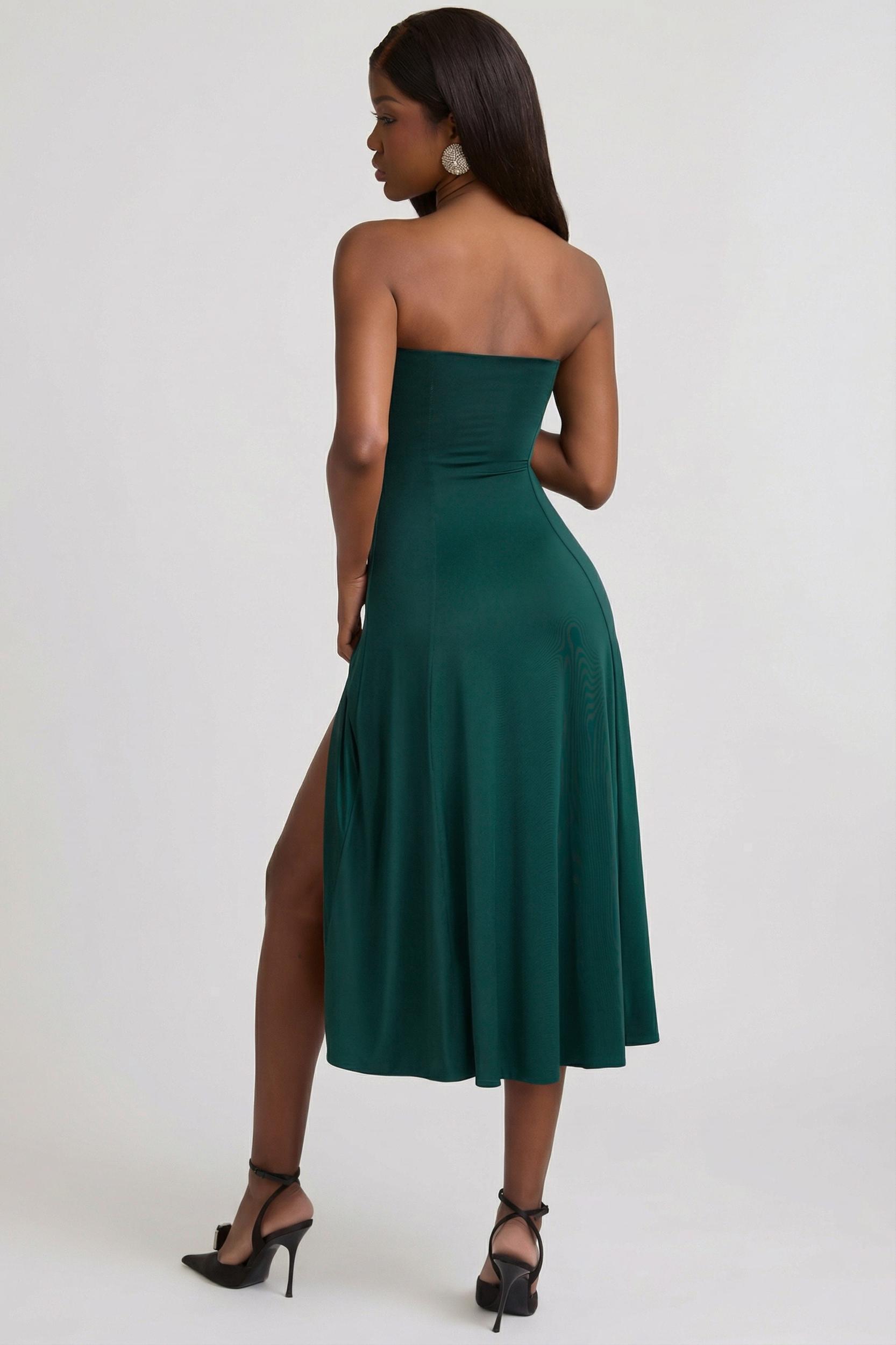 Slinky Jersey Strapless A-Line Midaxi Dress in Emerald Green Product Image
