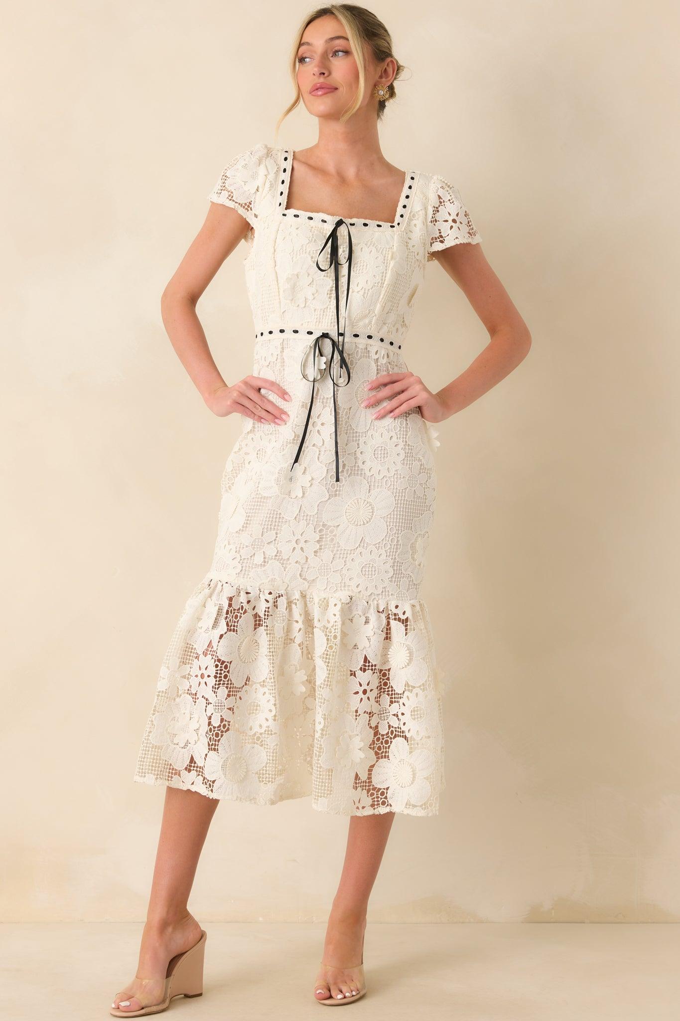Made You Look Ivory Floral Embroidered Midi Dress Product Image
