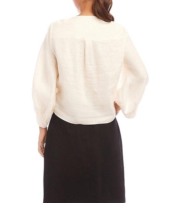 Karen Kane Linen 3/4 Sleeve V-Neck Tie Front Blouse Product Image