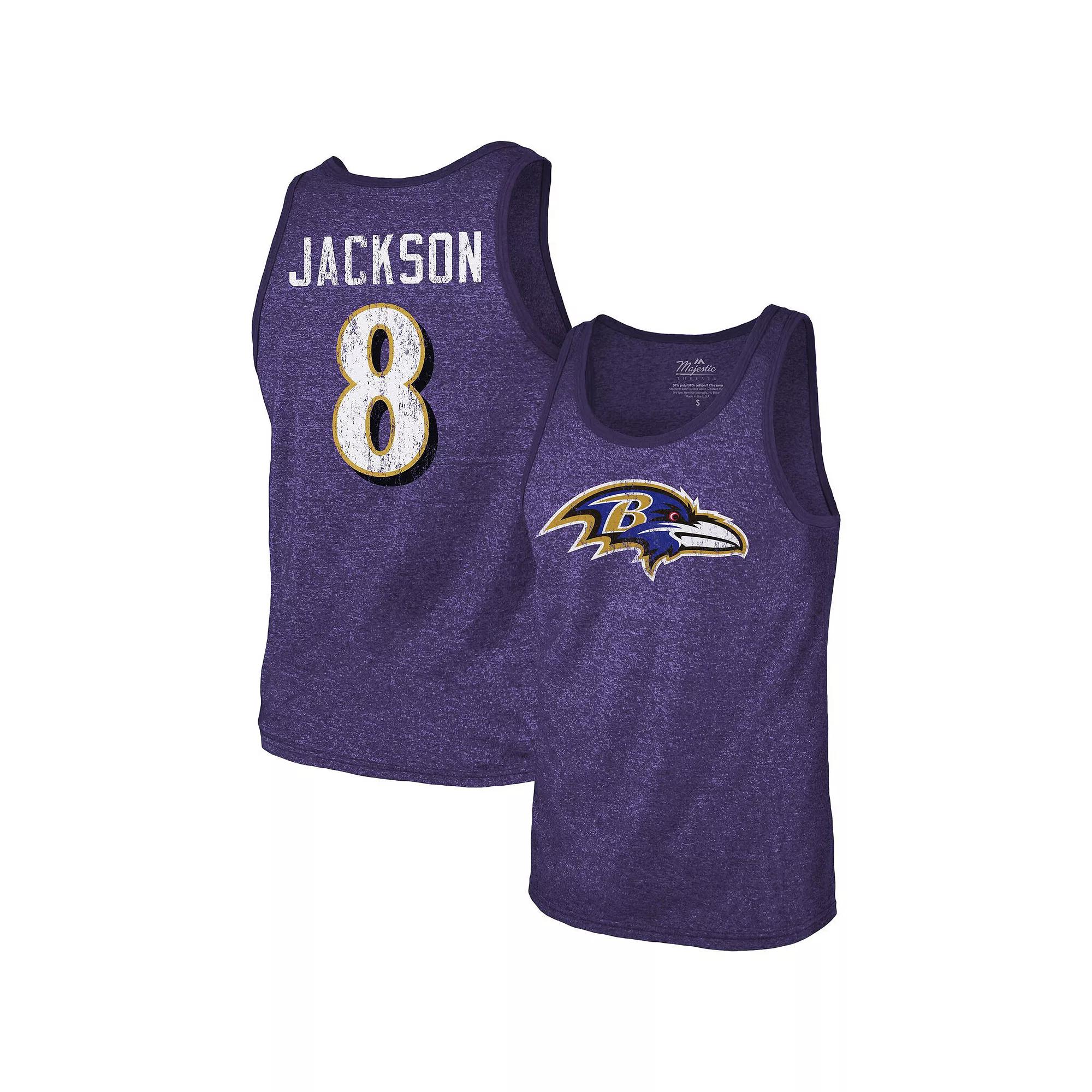 Men's Fanatics Branded Lamar Jackson Purple Baltimore Ravens Name & Number Tri-Blend Tank Top, Size: Small Product Image