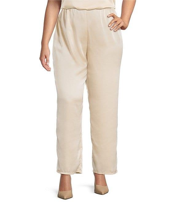 Caroline Rose Plus Size Satin Straight Leg Pull-On Coordinating Pants Product Image
