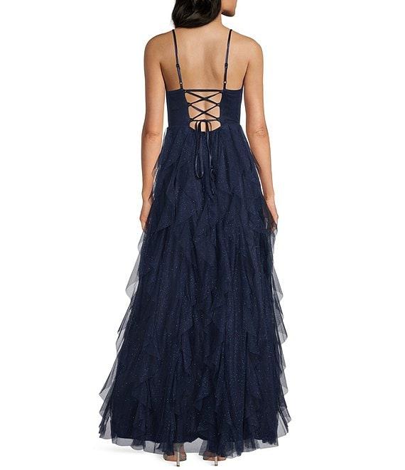 Pear Culture Glitter Mesh V-Neck Corset Bodice Corkscrew Ballgown Product Image