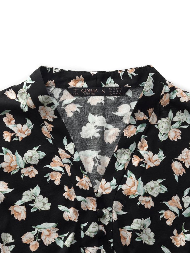 100% Cotton Floral Print Stretch Gathered Waist Women Maxi Dress Product Image