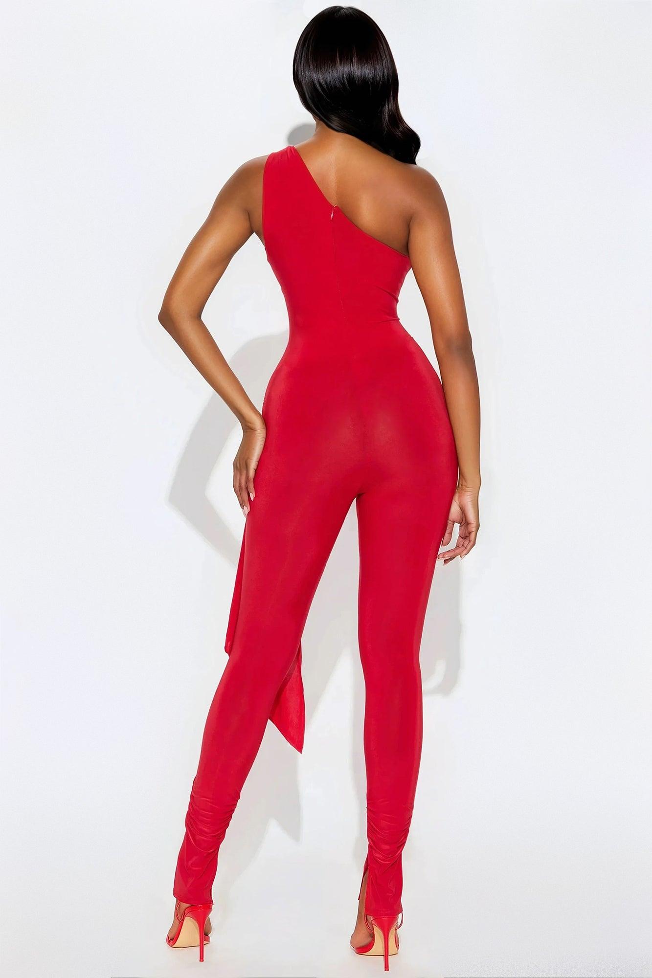 Symphony One Shoulder Jumpsuit - Red Product Image