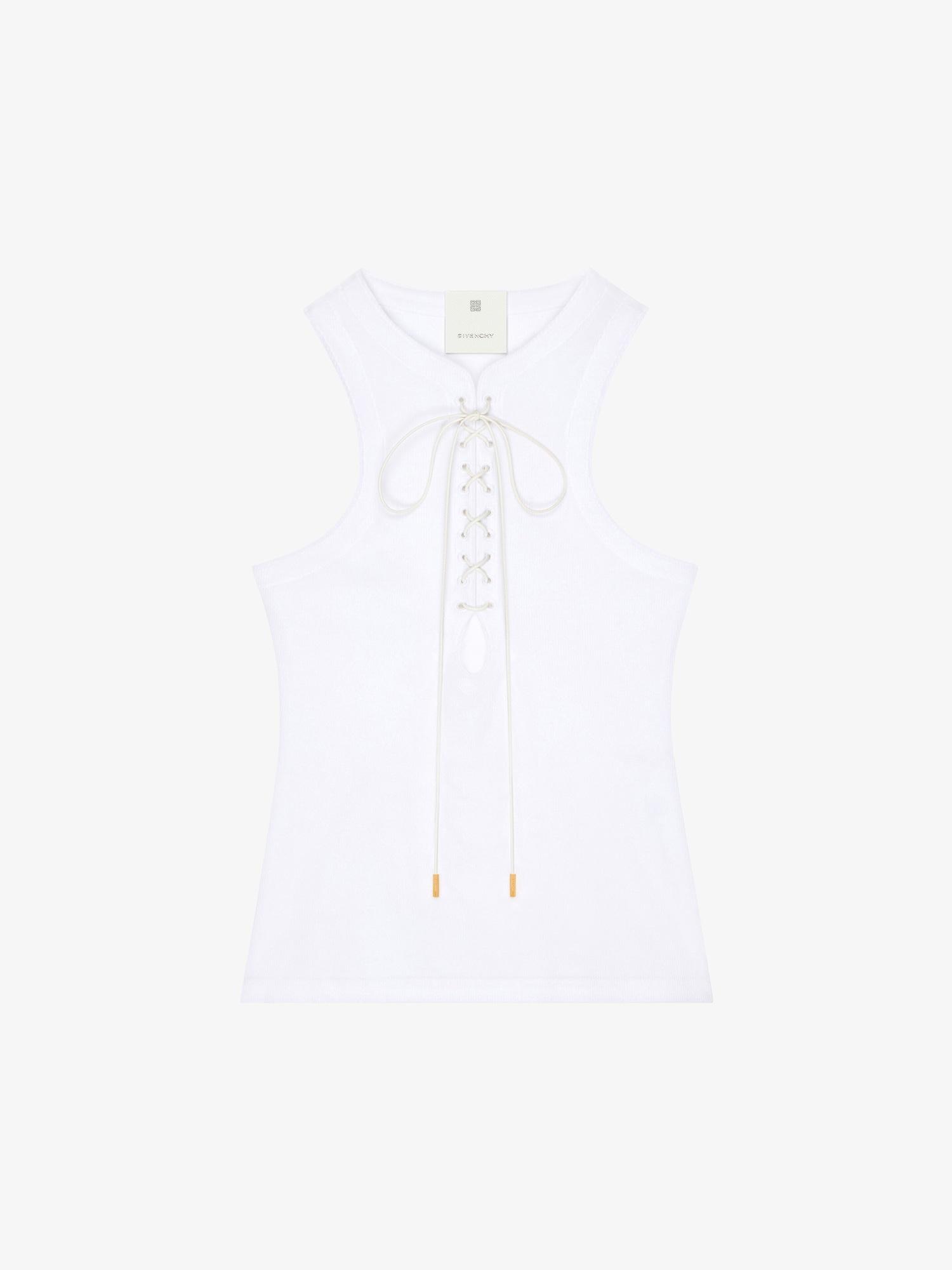 Slim fit tank top in cotton with laces and 4G detail Product Image