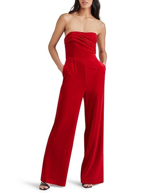 Steve Madden Swanilda Velvet Strapless Neck Sleeveless Wide Leg Jumpsuit Product Image