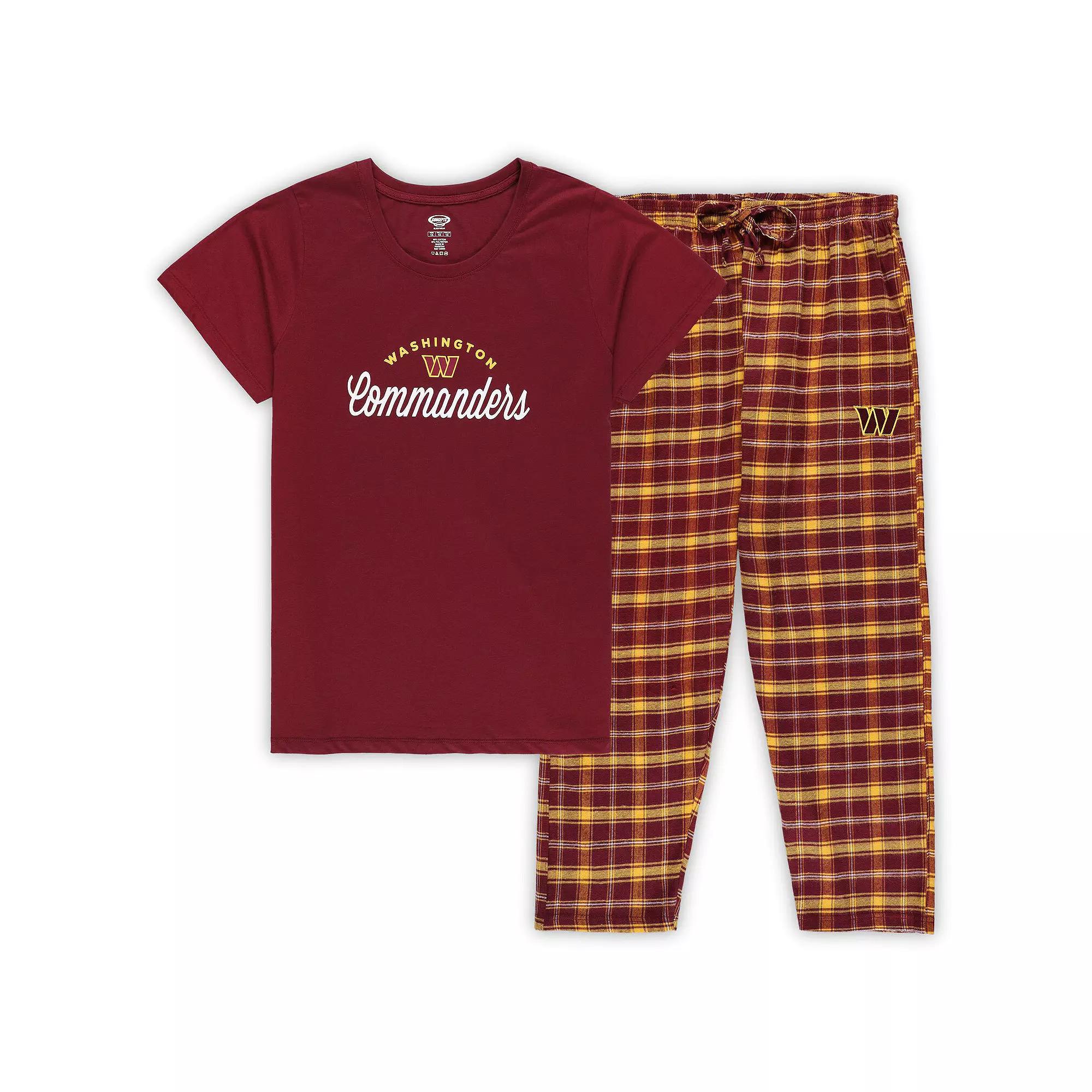 Women's Concepts Sport Burgundy Washington Commanders Plus Size Badge T-Shirt & Flannel Pants Sleep Set, Size: 4XL, Wft Med Re Product Image