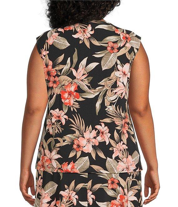 Kasper Plus Size Floral Print Cowl Neck Raglan Cap Sleeve Coordinating Top Product Image