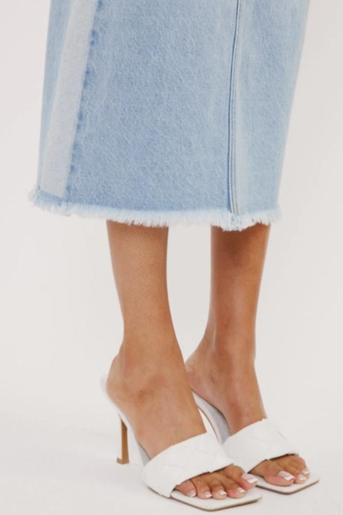 Midi High Rise Denim Contrast Skirt Product Image